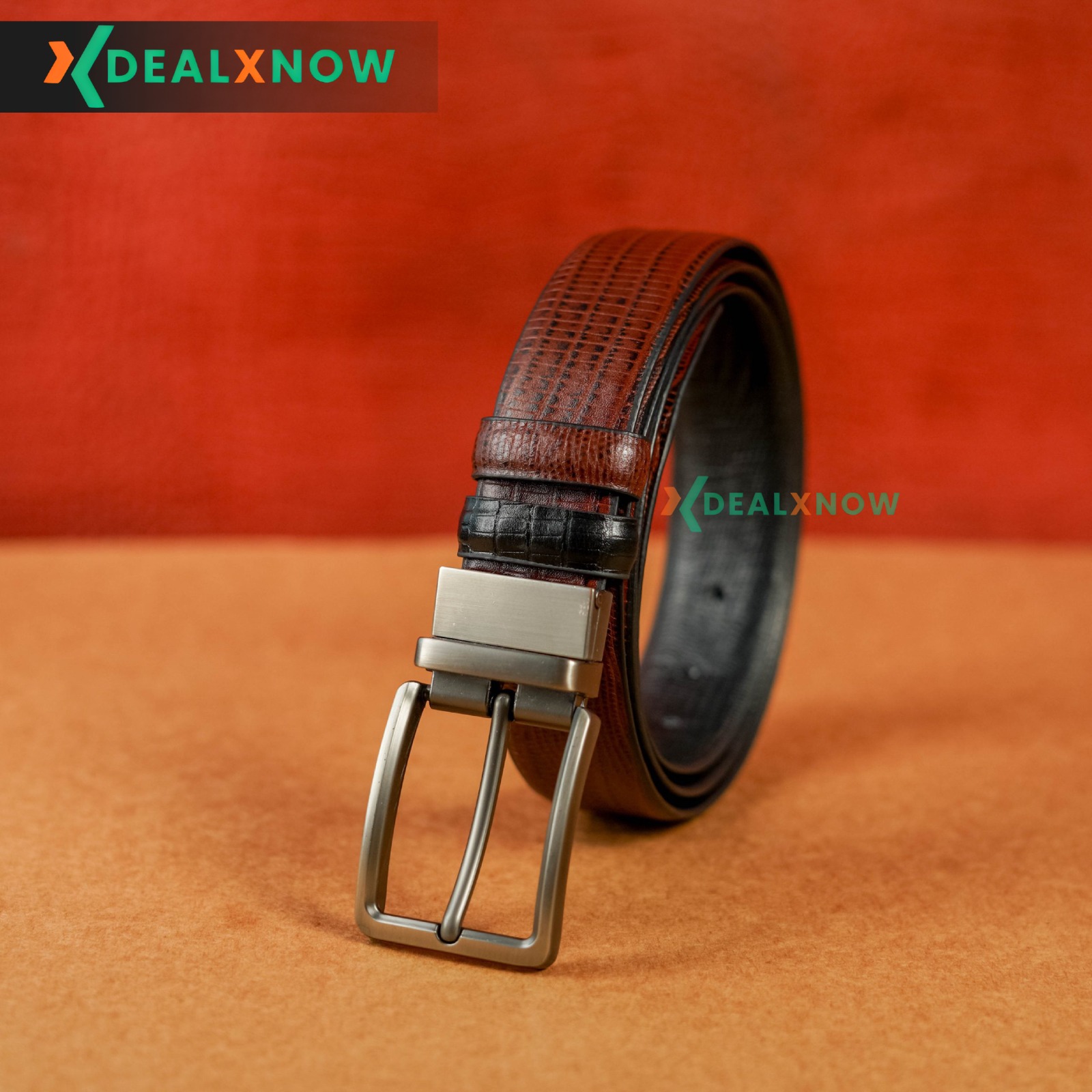 Prenium Lizard Pattern Belt – Dual Tone Moving Brockless